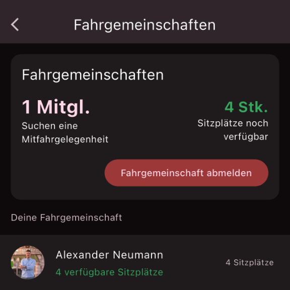 Fahrgemeinschaften Screenshot