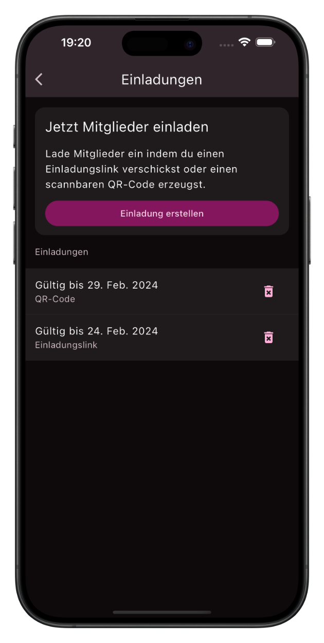 Screenshot Einladungen