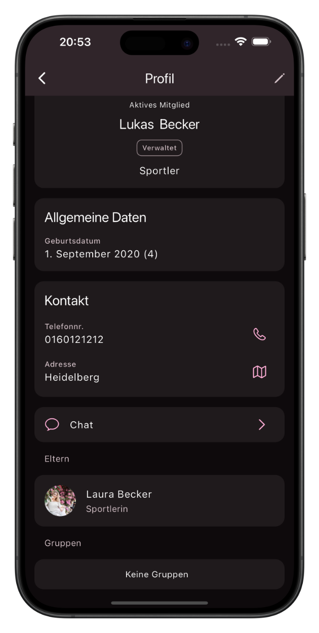 Screenshot verwaltetes Mitglied
