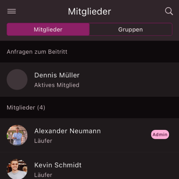 Mitglieder Screenshot