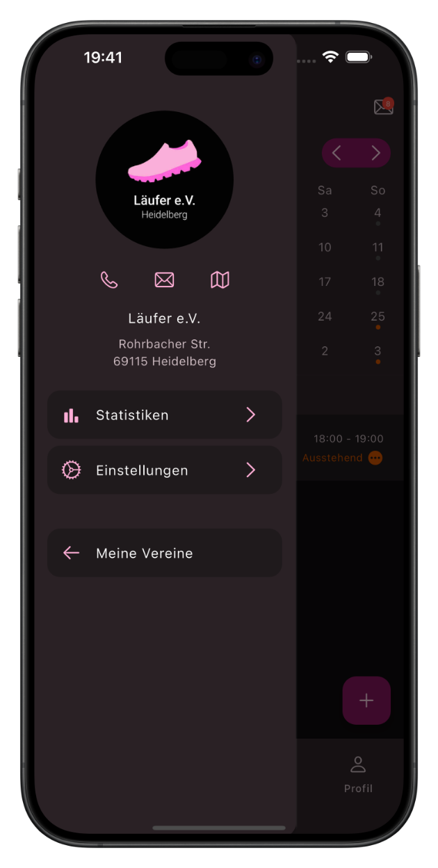 Screenshot Verein Details