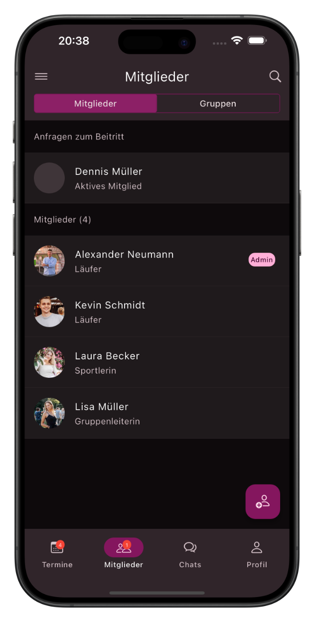 Screenshot Anfragen zum Beitritt