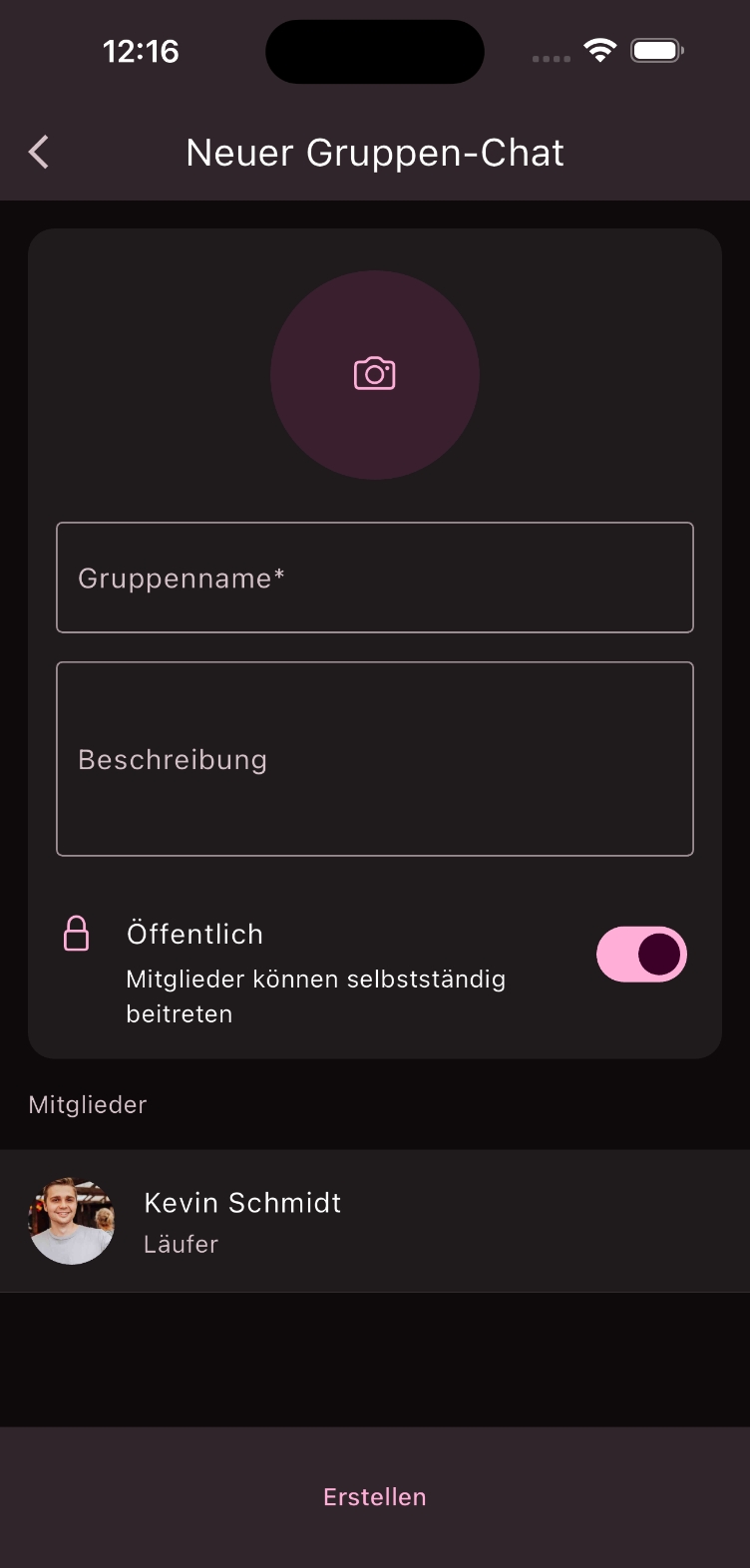Eingabemaske Gruppenchat anlegen