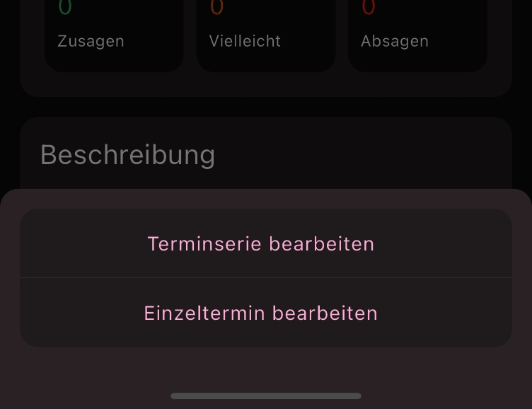 Termin oder Terminserie bearbeiten Optionen