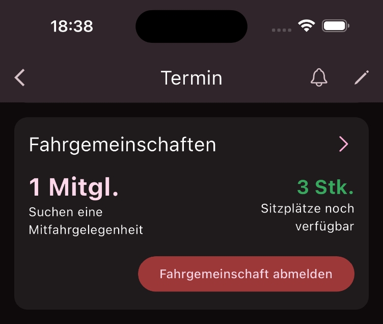Menüpunkt Fahrgemeinschaften