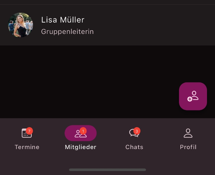 Mitglieder auf der Navigationsleiste