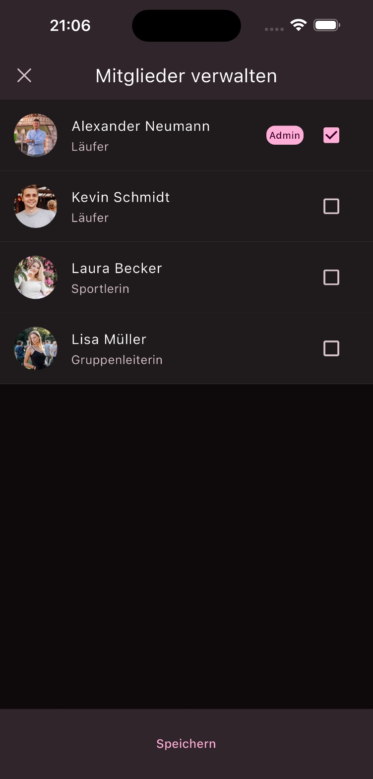 Ansicht in der Mitglieder einer Gruppe hinzugefügt oder entfernt werden können