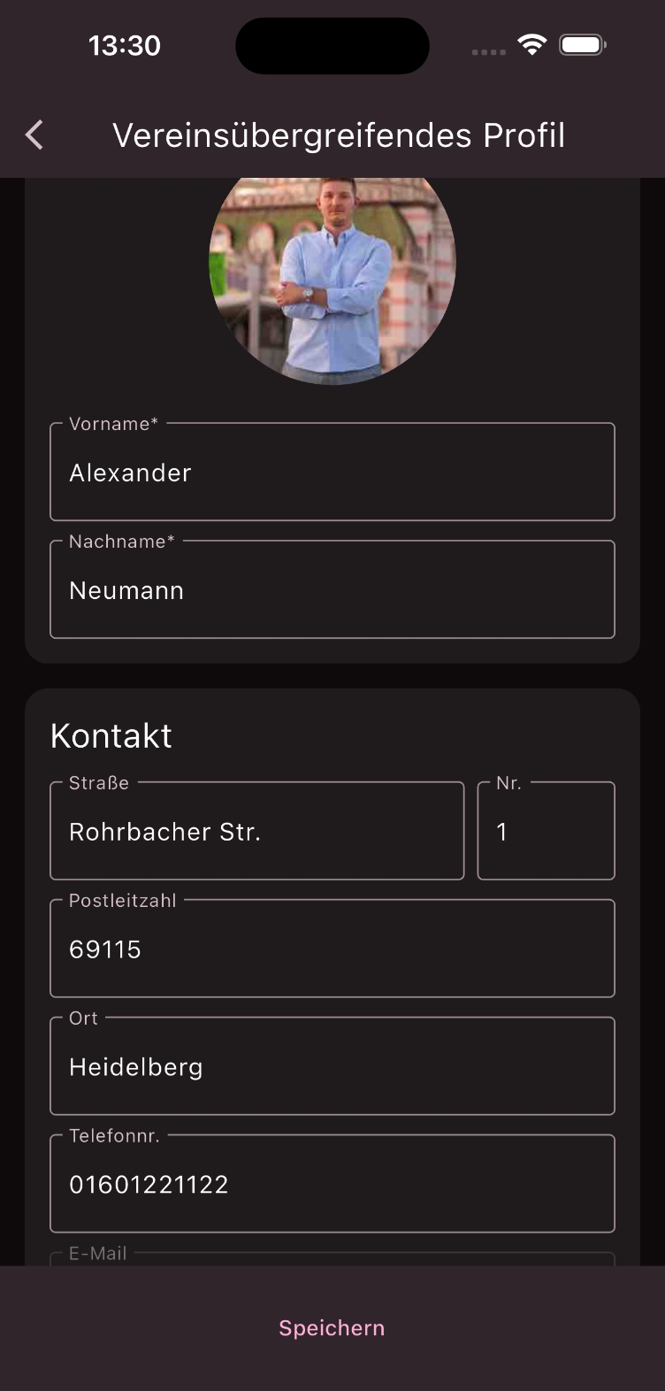 Eingabemaske für Profilinformationen