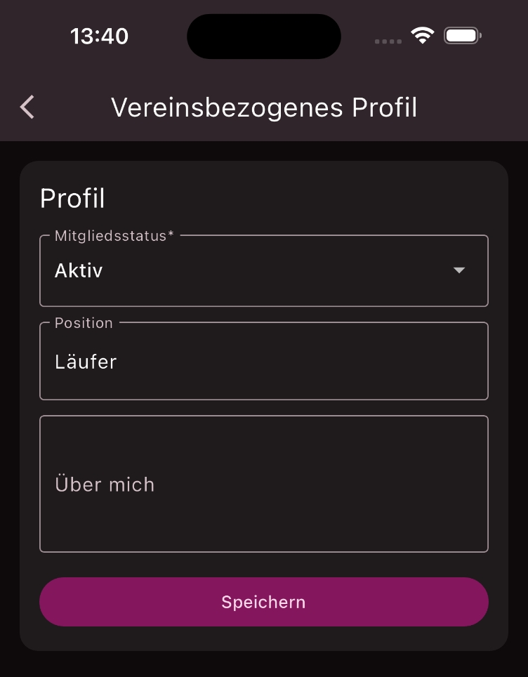 Eingabemaske für Profilinformationen