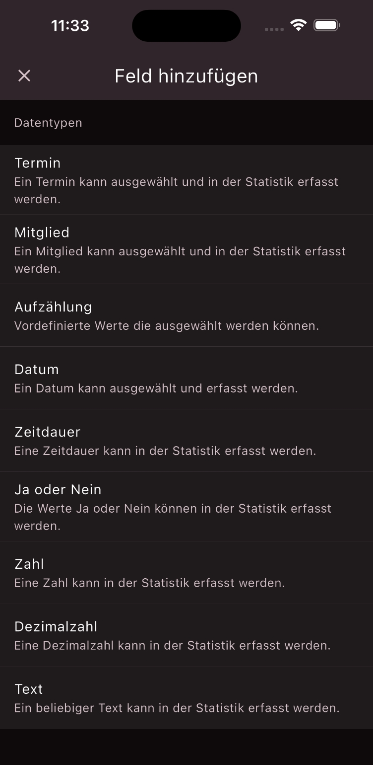 Datentypen einer Statistik