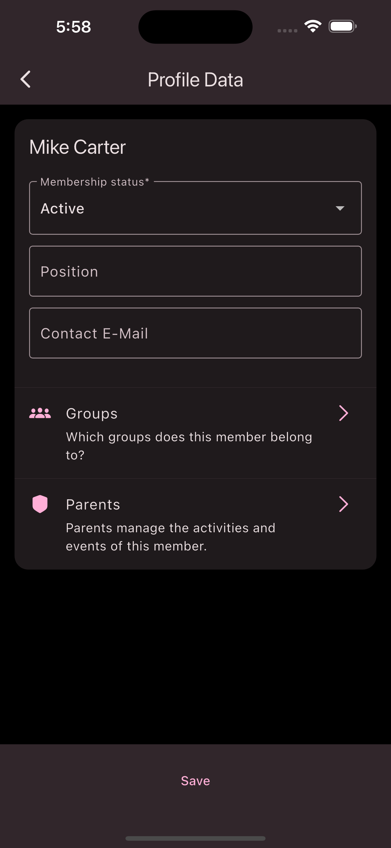 Form to add additional member info